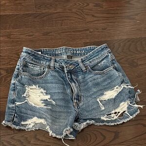 American Eagle Outfitters Women's Distressed Denim Shorts - Blue